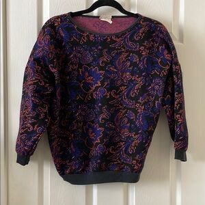 Adorable 1980s metallic paisley knit sweatshirt jacquard floral